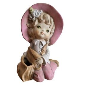 Vintage UCTCI Japan Ceramic Bisque School Girl w/ Book Messenger Bag‎ Planter?